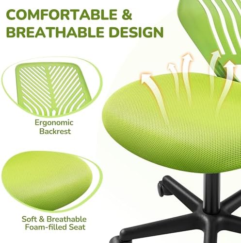 Yaheetech Small Desk Chair, Armless Adjustable Swivel Seat, Green