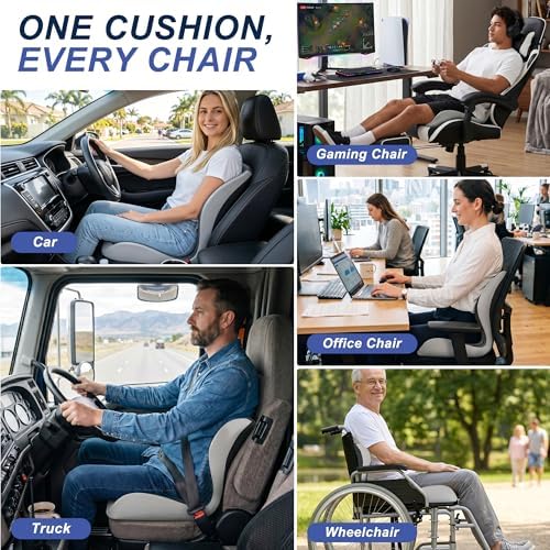 Seat Cushion for Office Chair and Car, Ergonomic Memory Foam Seat Cushion with Lumbar Support Pillow, Orthopedic Cushion for Sciatica & Back Pain, Dark Gray & Light Gray