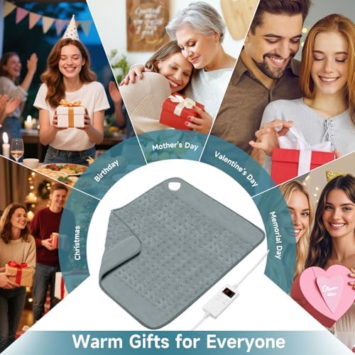 20" x 24" Heating Pad for Back Knee Leg Muscle Pain Cramps Relief, Electric Heating Pad for Women Mom Gifts with Moist Dry Option & 6 Heat Levels & Auto Off (Gray)