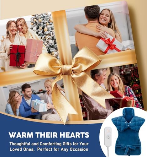 fanatato Weighted Electric Heating Pad for Neck Shoulders Back - Large Heat Pad with 6 Heat Settings & 4 Timers, Auto-Off, Machine Washable, Pain Relief Pad - Sky Blue
