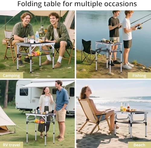 Anbte Folding Camping Table, 24"X 16" Adjustable Height Small Folding Table
