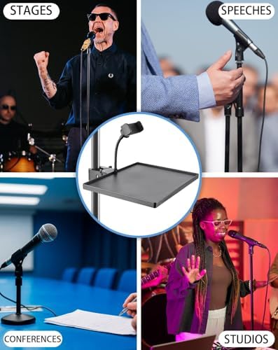 BILIONE Mic Stand Tray 10.6" x 7.8" Large with Crab Clamp for Mixers & Gear