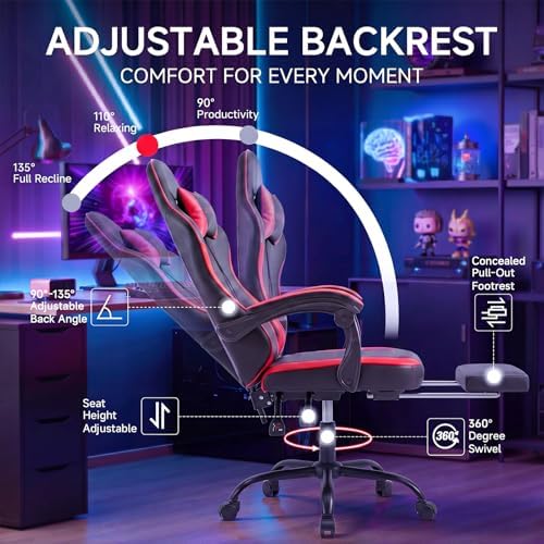 Ergonomic Gaming Chair with Footrest Video Game Chair Reclining