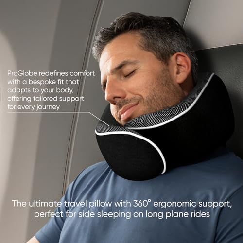 Proglobe Airplane Pillow, Orthopedic Memory Foam Travel Neck Pillow, Black