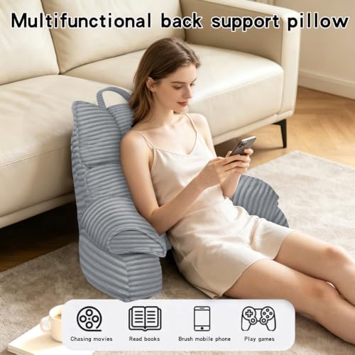 Reading Pillow for Bed with Arms, Back Support, Memory Foam(Smoke Gray)