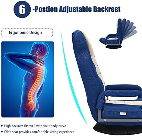 Giantex Floor Chair, 360 Degree Swivel Chair with Adjustable Backrest, Lumbar Support, Armrest, Foldable Lazy Sofa Rocker for TV, Reading, Playing Video Games, Blue/Beige