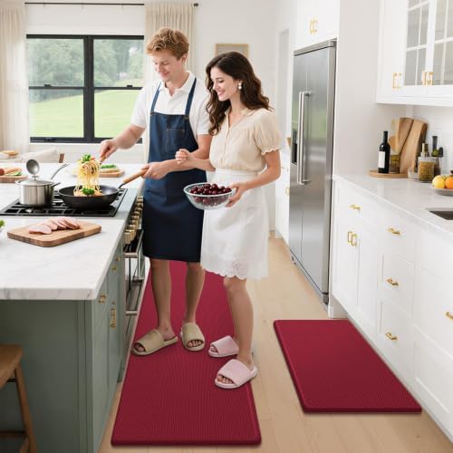 StepLively Kitchen Mat for Floor 2 PCS, Anti Fatigue Rugs, Red
