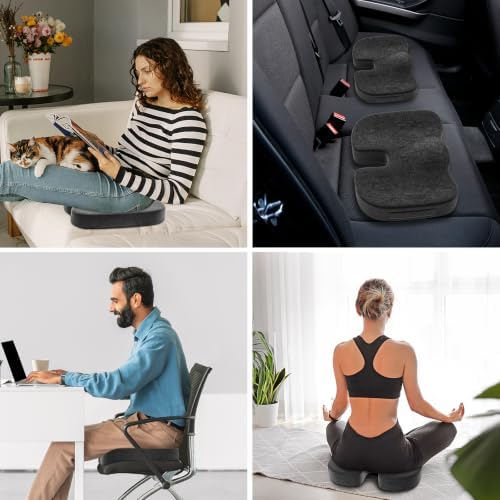 Seat Cushion for Office Chair, Ergonomic Memory Foam Seat Cushion for Long Sitting and Driving, Tailbone Relief Cushion for Office Chairs and Car Seats, Non-Slip Bottom, Washable Cover, Black