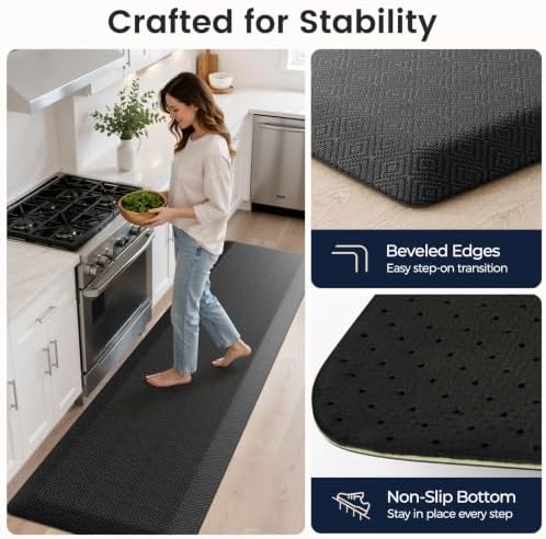 1" Extra Thick Anti Fatigue Kitchen Mats for Floor Standing Desk Mat, Black