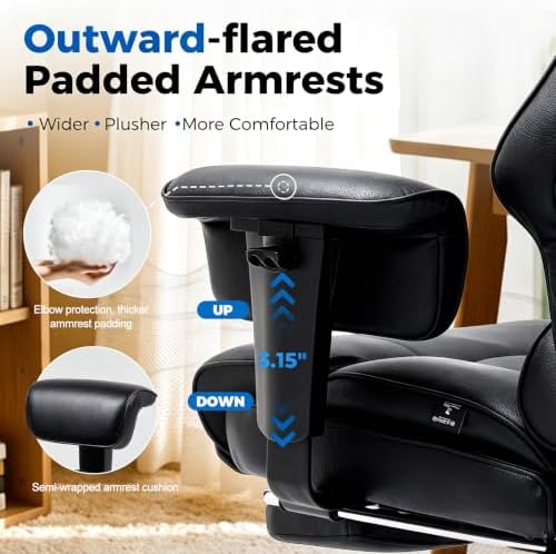 COMHOMA Big and Tall Office Chair,Heavy Duty Gaming Chair with Foot Rest and Wide Pocket Spring Cushion Reclining Height Adjustable for Home Office Work, Comfy Pu Leather
