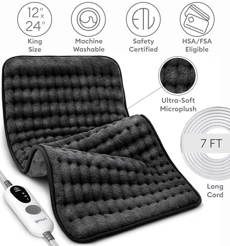 GENIANI Electric Heating Pad for Back Pain & Cramps Relief, Electric Throw, Auto Shut Off, Machine Washable, Moist Heat Pad for Neck & Shoulder, 12x24