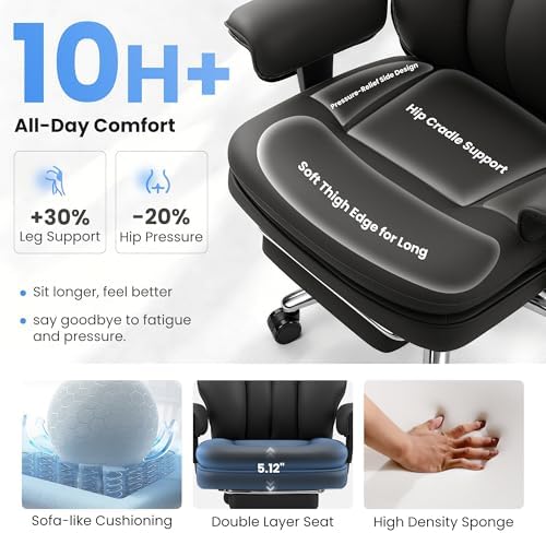 BestGlory Big and Tall Office Chair with Lumbar Support, Executive Leather Computer Desk Chair, Heavy Duty Comfortable Gaming Chair with Double Layer Cushion & Footrest for Home Office Gaming