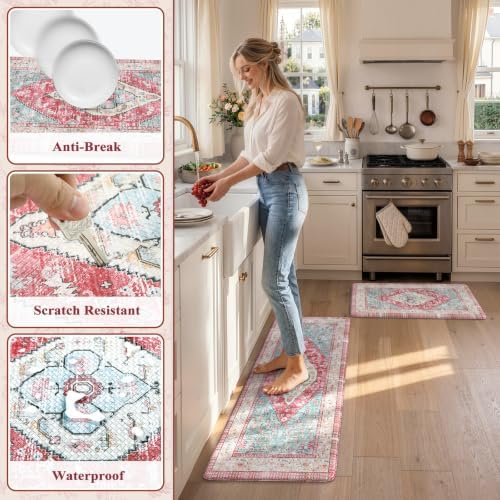 KIMDOE Kitchen Rugs and Mats 2 PC Cushioned Anti Fatigue Kitchen Floor Mats