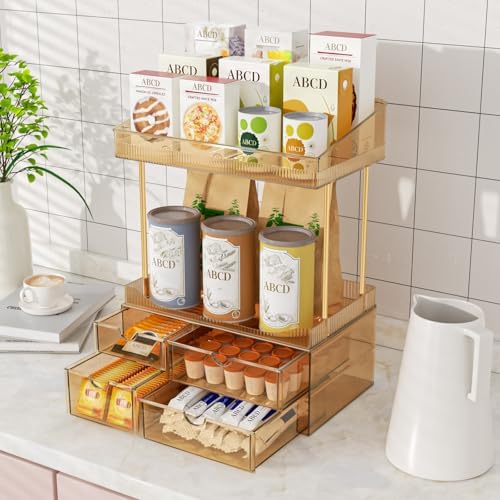 SNSLXH 4-Tier Clear Makeup Organizer Bathroom Storage Amber