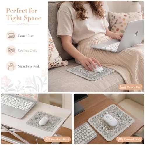 iCasso Aesthetic Small Mouse Pad, 9.5x7.9in,Home Office,Gray Floral