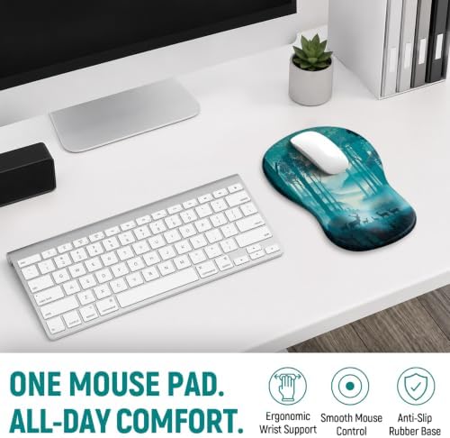 Ergonomic Mouse Pad with Wrist Rest, Gel Wrist Support, Deer Forest