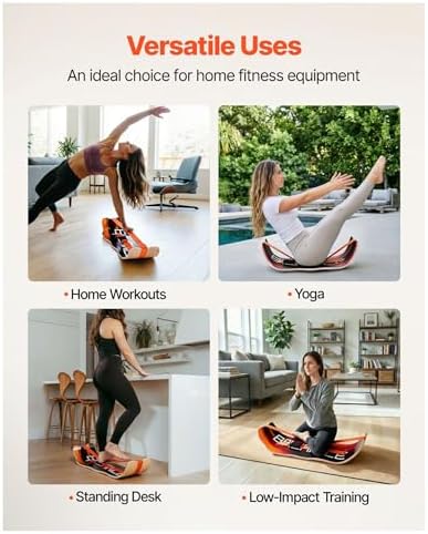 Balance Board Wobble Board - Wooden Curved Trainer for Adults, Standing Desk, Yoga, Pilates, Home Gym - Compact Lightweight Exercise Equipment - Orange