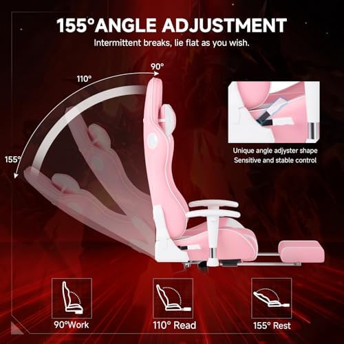 GTPLAYER Gaming Chair,Gamer Chair with Bluetooth and Adjustable Backrest,Seat Height Adjustable Computer Chairs with 3D Armrests,Video Game Chair with Footrest Speakers (Pink)