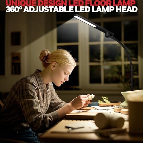 Honeywell LED Floor Lamp with Remote, CRI97 Dimmable Gooseneck 77" Black