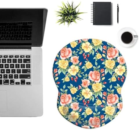Mouse Pad with Gel Wrist Support and Non-Slip Base - Pain Relief Ergonomic Wrist Rest Mouse Pad for Working & Gaming, Home & Office Desk Accessories (Flowers)