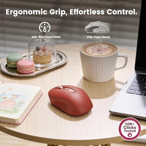 Wireless Keyboard Mouse Combo, Magnetic Wrist Rest, Round Keycaps, Wine Red