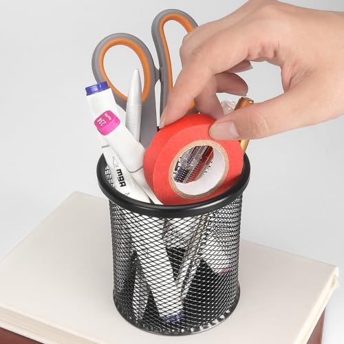 Tamaki Pen Holder Cup for Desk, Wire Mesh Pencil Cup Holder, Black