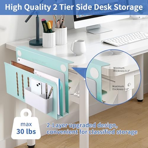 LUKETURE Desk Side Storage, 2 Tie Laptop Holder No Drill Clamp On Organizer