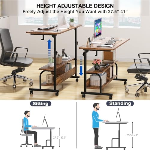 Armocity 47" Rolling Standing Desk with Charging Station for Couch Bed