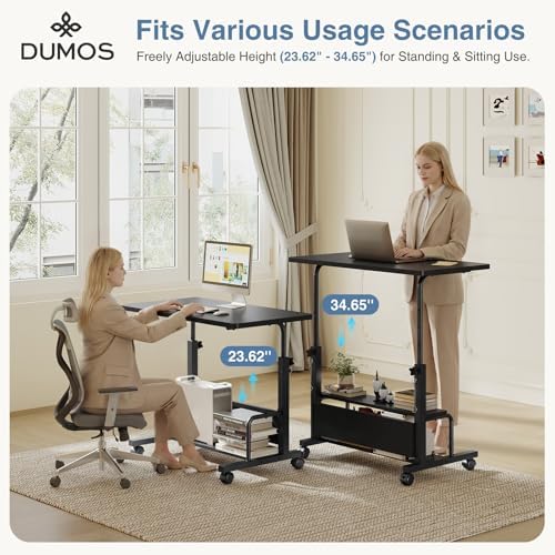 DUMOS Rolling Desk, Storage Shelves, Laptop Table, Home Office