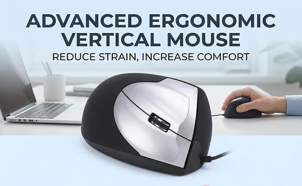 Yunseity Vertical Mouse USB Wired Ergonomic Mouse with 3 Buttons and 4.4ft Cable for PC Laptops Ergonomic Design 60 Angle Lightweight Optical Tracking