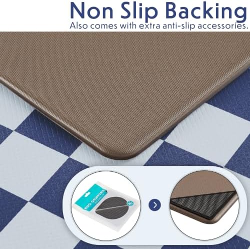 Ohocut Navy Blue Checkered Kitchen Mats for Floor Set of 2, 2 Pcs Cushioned Non Slip Runner Rugs for Kitchen/Sink/Laundry, Comfort Aesthetic Cute Anti-Fatigue Foam Floor Mat 17.3"x29.5"+17.3"x47.2"