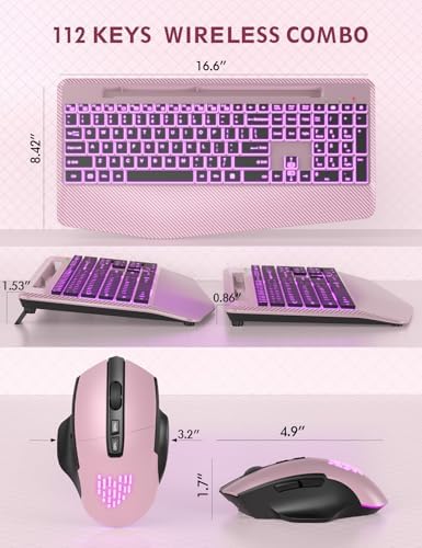 SABLUTE Wireless Keyboard and Mouse Combo, Backlit Scissor Keys, Wrist Rest