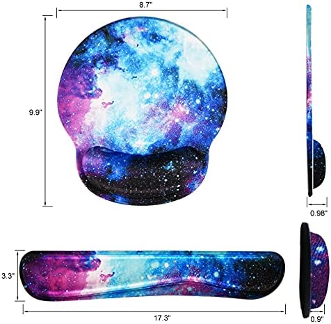 Mouse Pad Keyboard Wrist Rest, Gel Non Slip Rubber Wrist Support Rest Mouse Pad for Home Office, Computer, Laptop, Typist, Gamer, Soft Cushion Mousepad with Memory Foam Ergonomic Nebula Galaxy
