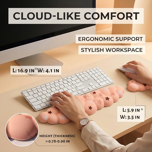 Cloud Wrist Rest Set for Keyboard & Mouse, Milk Tea Colorful Star