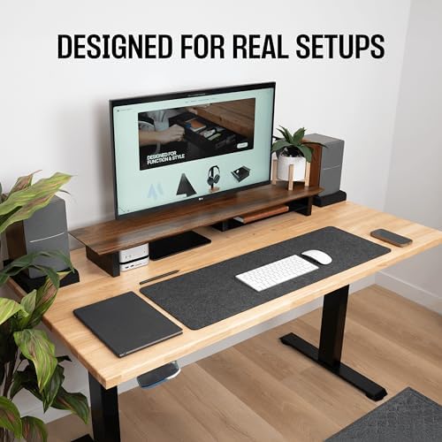 COREMINDED Solid Wood Dual Monitor Stand Riser, 42 Inch Walnut Desk Shelf