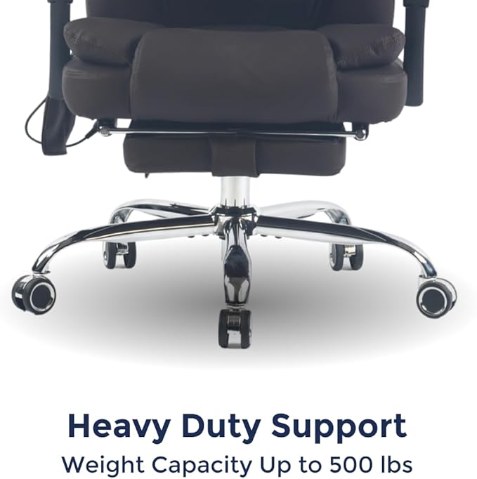 Orbis 4-Point Kneading Heated Massage Office Chair with Foot Rest | 500lbs Big & Tall Ergonomic Executive Desk Chair for Heavy People | Reclining Home Office Computer Chair | Dark Brown
