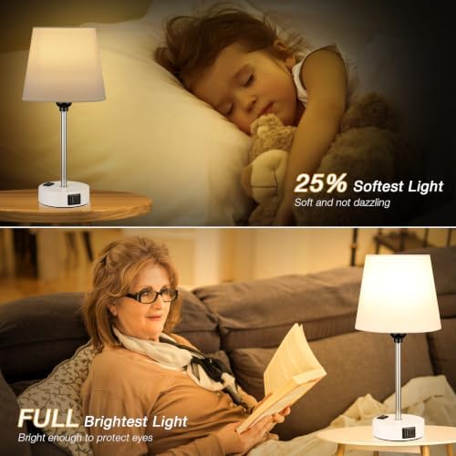 White Base Bedside Lamps for bedrooms Set of 2