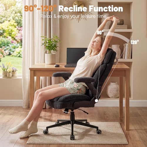 400lbs Executive Office Chair with 5D Flip Armrests, Black Fabric