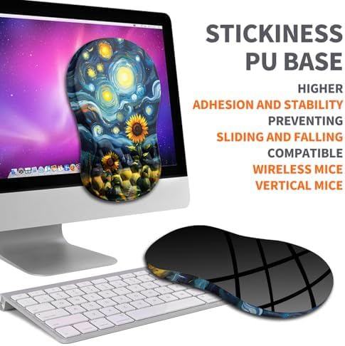 Ergonomic Joint Wrist Support Mouse Pad with Memory Foam Cushion Massage Bump, Carpal Tunnel Pain Relief Mousepad Slope Design for Wrist Rest, 11.8x7.9 in, Sunflower