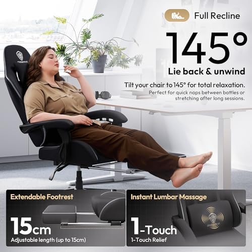 Dowinx Gaming Chair Fabric Big and Tall with Pocket Spring Cushion, Massage Game Chair Cloth with Headrest, Ergonomic Computer Chair with Footrest 350LBS