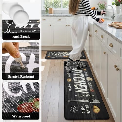 KIMODE Anti Fatigue Kitchen Mat 2PCS,Non Slip Waterproof Kitchen Rugs Grey