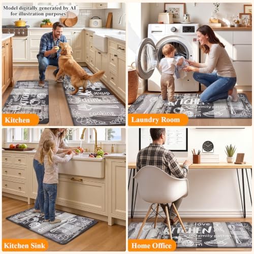 HEBE Anti Fatigue Kitchen Rugs Set of 2, Cushioned Kitchen Mats for Floor