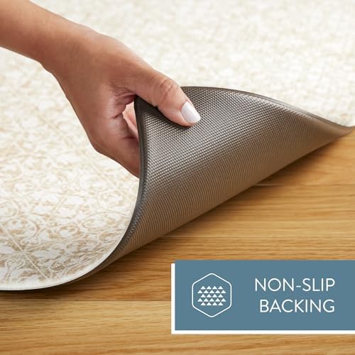 Town & Country Basics Comfort Plus Vintage Medallion Tile Anti Fatigue Comfort Mat, Kitchen Mat, Standing Desk Mat, Dorm Room Rug, Non-Slip Backing, Beige, 18"x39"