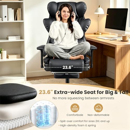 Big and Tall Office Chair 500 lbs, 23.6" Wide Seat,PU Leather