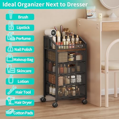 HapiRm Rolling Makeup Cart Organizer - Desk Vanity Storage Cart on Wheels