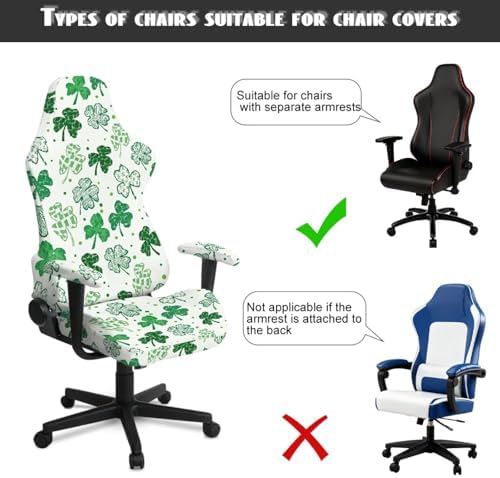 Shamrock Spot Print Gaming Chair Cover with Armrest Covers Washable Non Slip Furniture Protector Stretch Breathable Computer Chair Slipcover