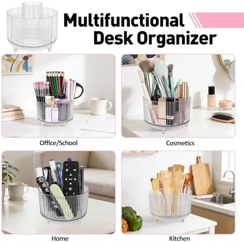 360 Rotating Pen Pencil Holder for Desk, Pen Organizer with 5 Slots