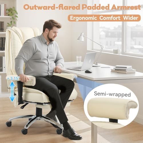 Vibrate Massage Heated Executive Office Chair for Home Office, Beige