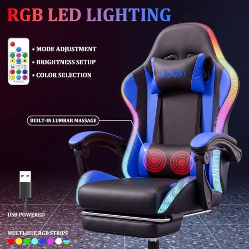 RGB Gaming Chair with Massage & Footrest, Built-in Speakers Chair