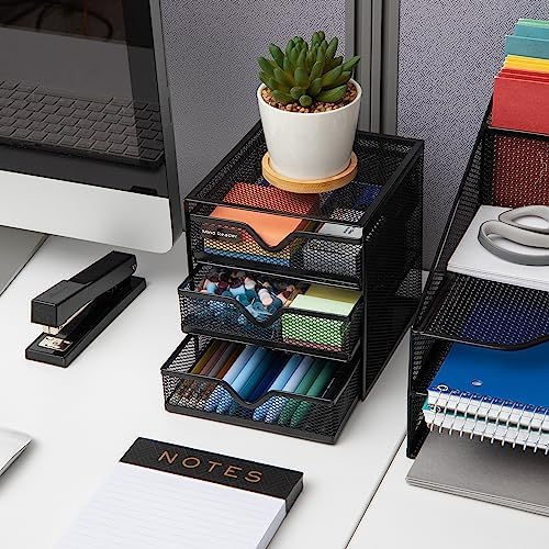 Mind Reader Desktop Accessory Storage, Desk Supplies, Organizer, Office, Metal Mesh, 6.25" L x 6.5" W x 6.5" H, Black (Pack of 4)